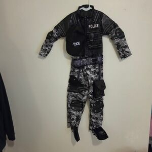 Teetot SWAT Police Costume Kids 5-6 Black Grey Camo Jumpsuit Hat Toy Radio